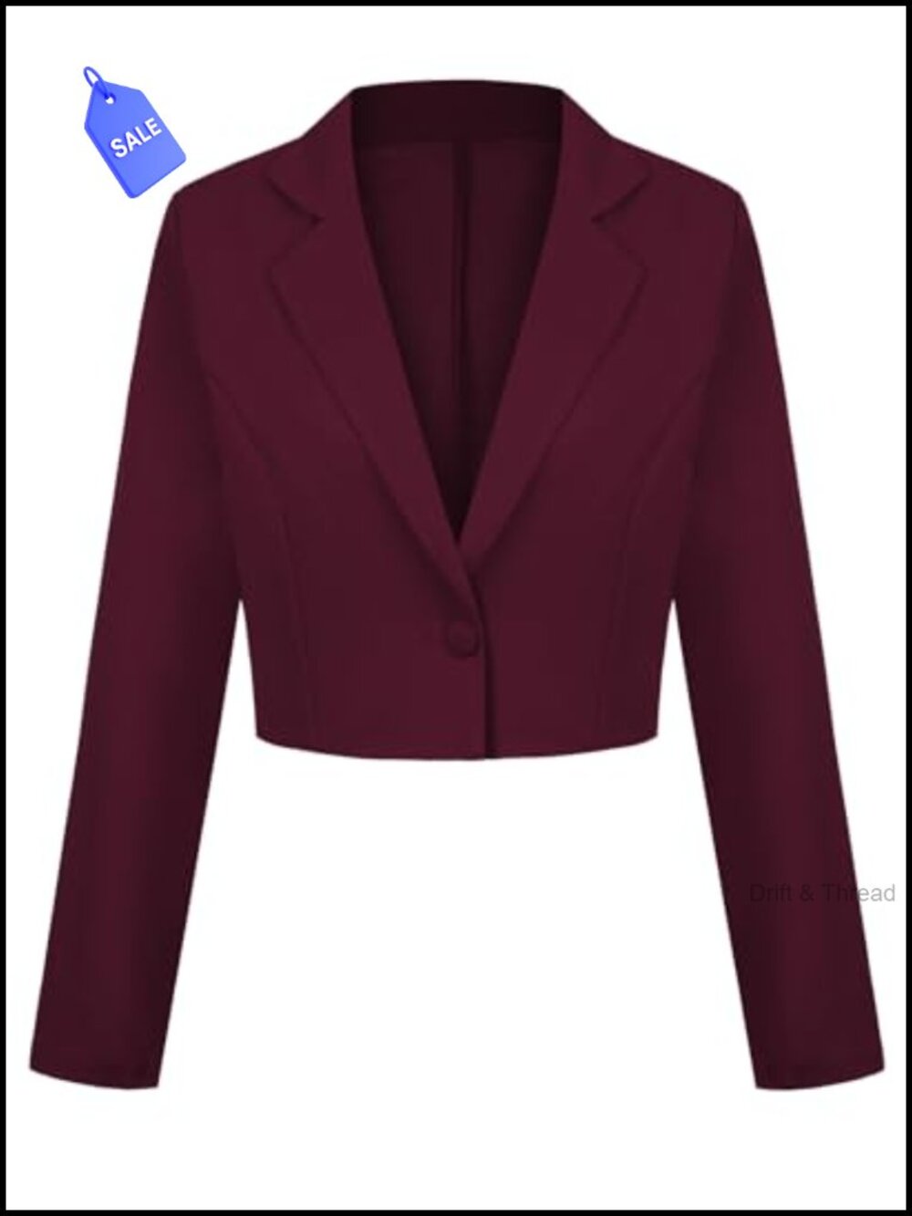 Cropped Blazer Women Long Sleeve Notched Lapel Button Closure Lightweight